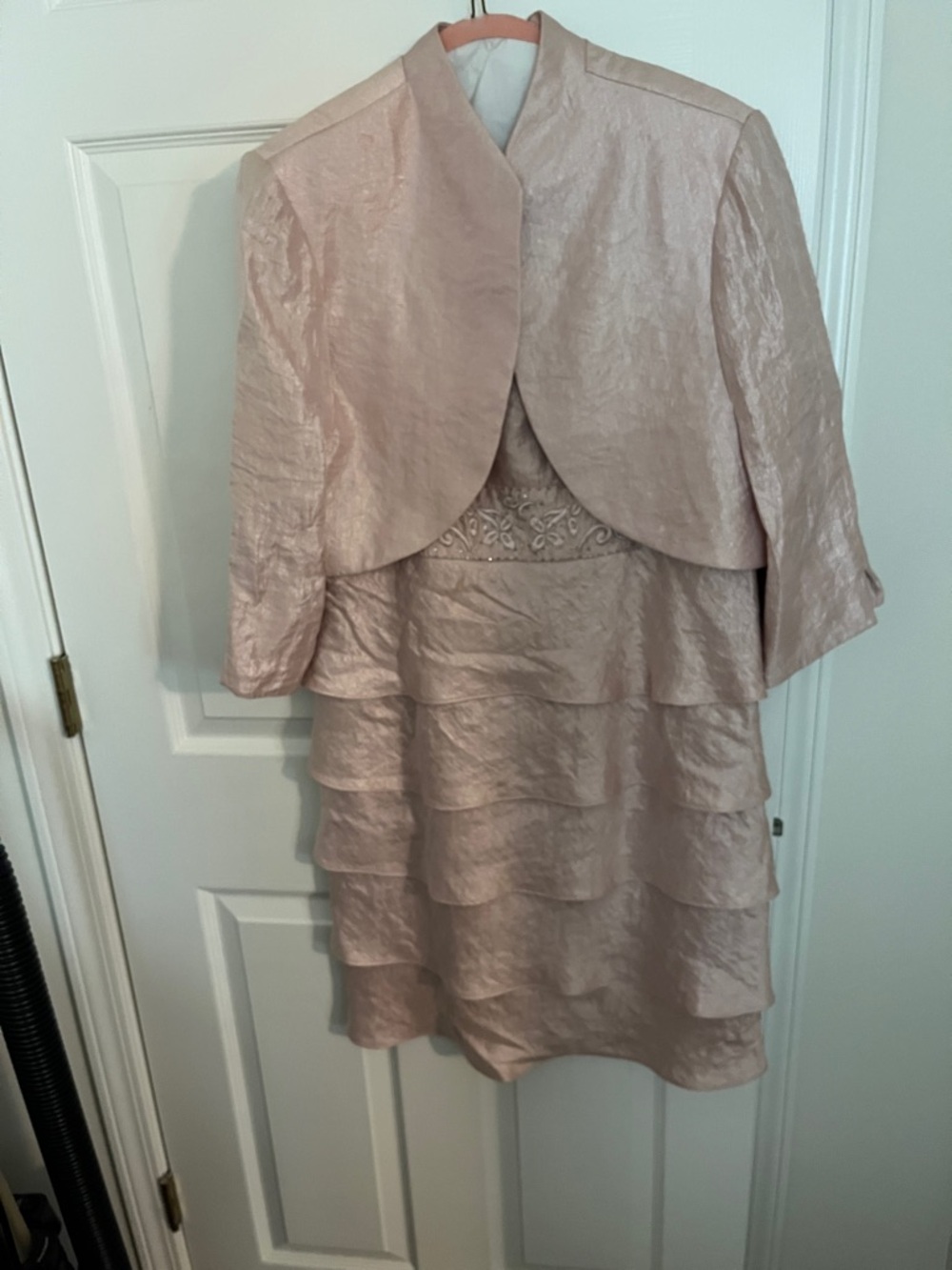 Elegant Pink Tiered Dress with Jacket